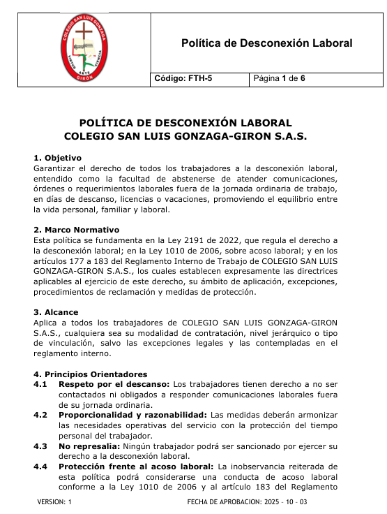 Imagen Politica de Desconexi&oacute;n laboral